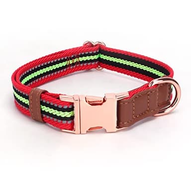 Dog Collar Reflective, Multi-Colored Stripe Dog Collar, Soft Adjustable Dog Collars with Metal Buckle for Small Medium Large Dogs, Perfect Pet Collar Gift (red,L) - Image 1