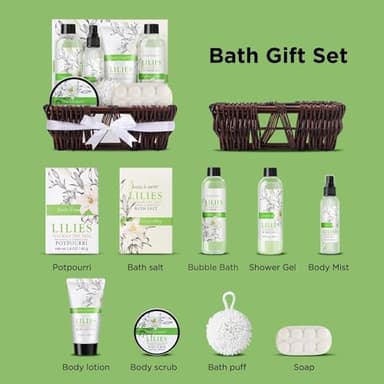 Spa Gift Baskets For Women Body & Earth 10pcs Spa Gifts For Women, Lily Gift Baskets Bath and Body Works Gift Set For Women with Bubble Bath, Body Lotion, Christmas Gift Baskets for Women Bath Set - Image 4