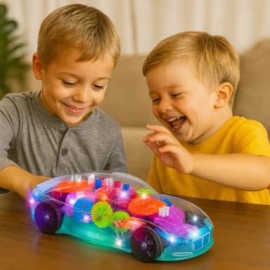 ArtCreativity Light Up Transparent Sensory Car Toy for Kids, 1PC, Bump and Go Toy Car with Colorful Moving Gears, Music, and LED Effects, Easter Toys for Toddlers, Great Birthday Gift Idea - Image 2