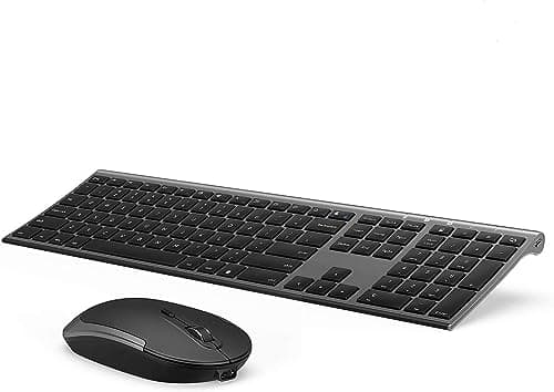 Wireless Keyboard and Mouse, Vssoplor Rechargeable Quiet Full-Size Keyboard and Mouse Combo Set Ultra Slim Design for Laptop, PC, Notebook, Desktop-Dark Gray - Image 1