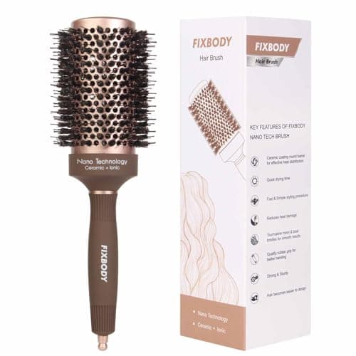 FIXBODY Hair Brush, Round Brush for Blow Drying, Curling, Styling, Nano Thermal Ceramic & Ionic Tech, Boar Bristle, 3.3 inch, 2 inch Barrel, for Women, Volume & Shine, Brown, Hair Brush for Thick Hair - Image 1