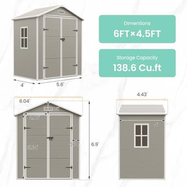UDPATIO Outdoor Storage Shed 6x4.5 FT, Plastic Resin Outside Sheds & Outdoor Storage for Trash Can, Bike, Lawnmower, Generator, Tool Shed with Lockable Door for Backyard, Lawn, Patio, Light Brown - Image 2