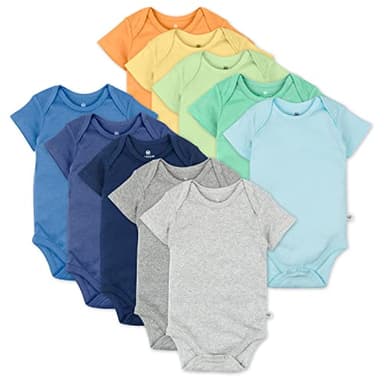 HonestBaby 10-Pack Short Sleeve Bodysuits One-Piece 100% Organic Cotton for Infant Baby Boys, Girls, Unisex, Rainbow Blues, 18 Months - Image 1
