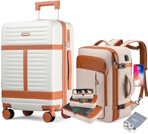 Lumesner 5 Piece Luggage Sets with Travel Backpack, 20" Carry On Hardside Spinner Suitcases, TSA Lock, Durable PC (Beige, 5 piece set (20inch)) - Image 1