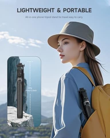 RISEOFLE 71” Phone Tripod & Selfie Stick, Portable All in One Extendable Cell Phone Tripod Stand, with Wireless Remote Control for iPhone/Samsung/Android/Camera - Image 6