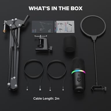 WMT USB Microphone with Boom Arm, Condenser Gaming Mic for PC/MAC/PS4/PS5, with Brilliant RGB Lighting Headphone Output Volume Control, Mute Button, Pop Filter, for Streaming Podcast YouTube Discord - Image 8