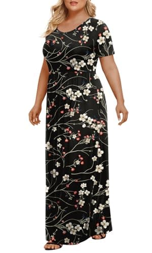 LONGYUAN Woman Plus Size Maxi Dress Casual Short Sleeve Wedding Long Dresses with Pockets Fl, 5XL - Image 2