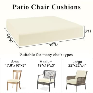 Topotdor Patio Chair Cushions Set of 2,Waterproof Outdoor Chair Cushions with Fade Resistant Removable Cover with Adjustable Straps for Patio Furniture Garden Sofa Couch,19"x19"x3" Beige - Image 8