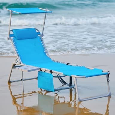 #WEJOY 4 in 1 Tanning Chair with Face Hole & Canopy & Side Table, 5 Positions Adjustable Folding Waterproof Facedown Chaise Lounge with Pillow Quick Dry for Beach Pool Outdoor Camping Patio (Blue) - Image 9