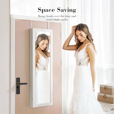 Sweetcrispy Jewelry Cabinet Organizer Wall or Door Mounted, 47.2-inch Jewelry Armoire with Full-Length Mirror, 6 LEDs Lockable Jewelry Storage, Large Capacity Storage, White - Image 3