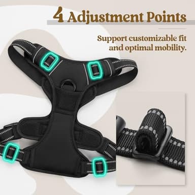 rabbitgoo Dog Harness No Pull with 2 Leash Clips, Adjustable Soft Padded, Reflective Oxford No Choke Pet Vest with Easy Control Handle for Medium Sized Dogs, Black, M - Image 4