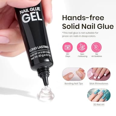 Beetles Tipex Nail Kit, Square Medium Nail Tips 224 Pcs 16 Sizes Pre-Etched Fake Nails with Tipex Nail Glue Mini Nail Lamp - Thick Acrylic Nail Set Pre-Builder Gel Press-on Nails - Image 6