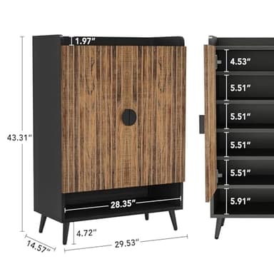 Tribesigns Shoe Cabinet with Doors, 7-Tier Shoe Storage Cabinet with Adjustable Shelves, Wooden Shoes Rack Shoe Storage Organizer for Entryway, Hallway, Closet, Living Room, Rustic Brown - Image 2