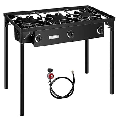 VIVOHOME 225,000 BTU Outdoor 3-Burner Propane Gas Stove, Heavy-Duty Camping Cooker with Detachable Legs Stand, Ideal for Backyard, Camping, and Outdoor Cooking - Image 1