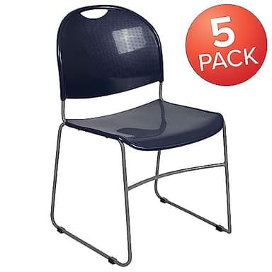 Flash Furniture HERCULES Series 5 Pack 880 lb. Capacity Navy Ultra-Compact Stack Chair with Silver Powder Coated Frame - Image 4