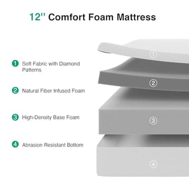 Novilla 12 Inch Mattress Queen Size, Queen Mattresses in a Box with Memory Comfort Foam & High-Density Support Foam for Refreshed Sleep & Pressure Relief with Edge Support Medium Firm - Image 3