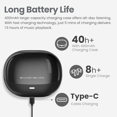 BADENBURG Airbeat 1 ANC Noise Cancelling True Wireless Earbuds with mic, Enhanced Bass Bluetooth 5.3 in-Ear Headphones with High Power Titanium Drivers, 48H Playtime, ENC for Crystal Clear Call White - Image 6