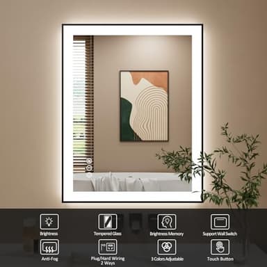 ISTRIPMF 24x30 Inch LED Bathroom Mirror with Black Frame, Backlit and Front Lighted Bathroom Mirrors for Wall, Anti-Fog, Dimmable, Memory, Shatterproof, LED Vanity Mirror for Bathroom - Image 2