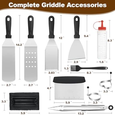 14PCS Griddle Accessories Kit, Flat Top Grill Accessories Set for Blackstone and Camp Chef, Grill Spatula Set with Enlarged Spatulas, Scraper for Outdoor Barbecue - Image 2