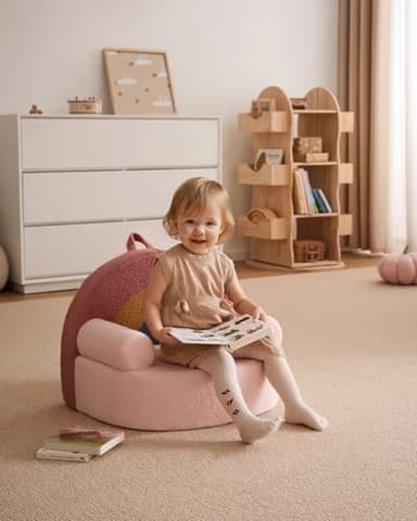 Blissful Diary Toddler Chair Comfy, Foam Kids Chair with Soft Teddy Plush, Toddler Reading Chair with Cute Arclet Designs- Blush Pink - Image 2