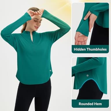 baleaf Women's Rash Guard for Women Sun Shirts UV Protection Half Zip UPF50+ Lightweight Clothing Quick Dry Hiking Top Teal L - Image 5