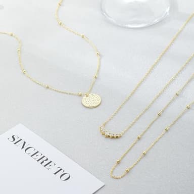 Kyerlyn layered gold necklaces for women,Stackable Stack 14K Gold Plated Chain Necklace Trendy Layering Coin CZ Simple Circle Cubic Zirconia Pendant Necklaces Set Gold Jewelry for women Gifts - Image 6