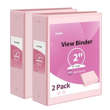SUNEE 3 Ring Binder 2 Inch 2 Pack, Clear View Binder Three Ring PVC-Free (Fit 8.5x11 Inches) for School or Office Supplies, Pink - Image 1