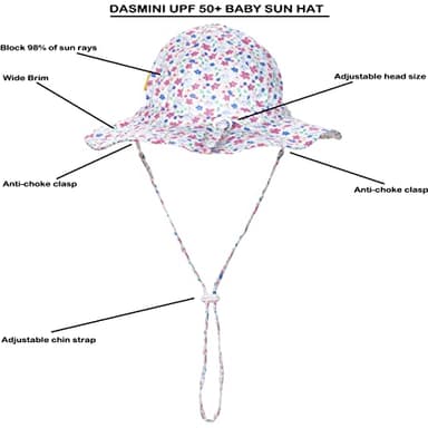 DASMINI Baby Girl Pink Daisy Sun Hat Wide Brim Adjustable UPF50+ Outdoor Beach Protection Cap for Infant Toddler Kids 6-24M - Image 2