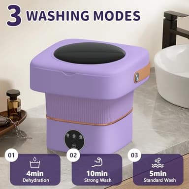 Portable Washing Machine, Foldable Mini Washer with 3 Modes, Compact Clothes Laundry Machine for Underwear, Baby Clothes, Apartments, Camping, Travel(Purple) - Image 3