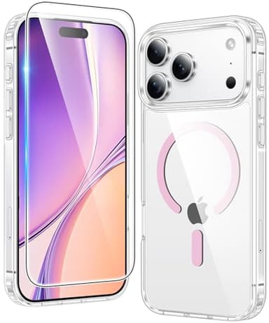 FNTCASE for iPhone 17 Pro-Max Case Clear: Magnetic Transparent Phone Cases with Screen Protector Slim Military Grade Drop Protection Rugged Shockproof Protective Cell Phone Cover (Pink) - Image 1