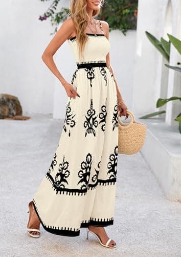 PRETTYGARDEN Summer Dress for Women 2025 Floral Sundress Spaghetti Strap Flowy Beach Vacation Boho Maxi Dresses (Apricot Black Floral,Large) - Image 4