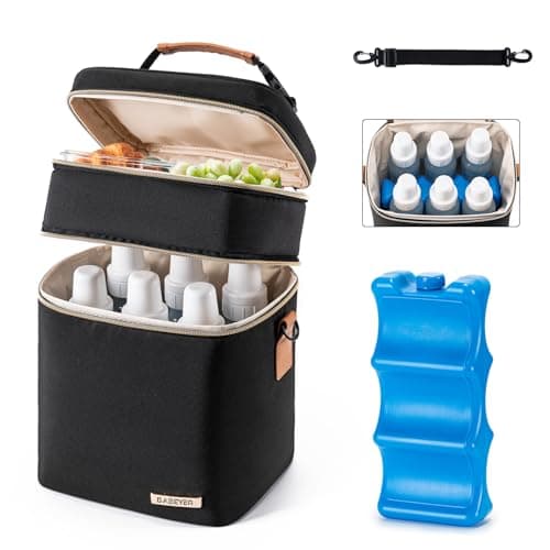BABEYER Breastmilk Cooler Bag with Ice Pack Fits 6 Baby Bottles Up to 9 Ounce, Double Deck Leak-Proof Baby Bottles Bag with Shoulder Strap for Nursing & Working Mom, Black - Image 1