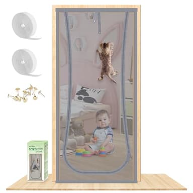 New Reinforced Cat Screen Door, Fits Door Size 38''x 81'' Heavy Duty Pets Proof Screen Door with Bilateral Zipper, Prevent Dogs Cats Running Out from Home, Bedroom,Living Room, etc - Image 1