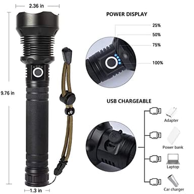 Lylting Rechargeable LED Flashlights High Lumens, 90,000 Lumens Super Bright Flashlight with 5 Modes & Waterproof, Powerful Handheld Flashlight for Camping Emergencies - Image 5
