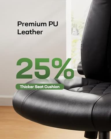 Marsail Executive Office Chair with Flip-up Armrests,PU Leather Ergonomic Desk Chair Height-Adjustable Swivel Rolling Computer Desk Chair,Black - Image 3