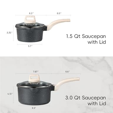 CAROTE 1.5Qt & 3.0Qt Sauce Pan Sets with Lid Cooking Pots Nonstick Saucepans Cookware Set with Pour Spout Small Kitchen Pot, Induction Comptable, Easy to Clean, PFOA FREE (Classic Granite) - Image 2
