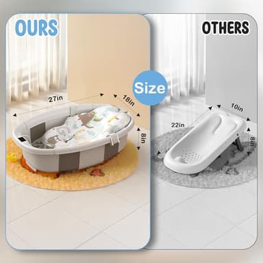 TOSGN Collapsible Baby Bathtub, 3s to Install, Baby Bath Tub with Soft Cushion & Thermometer, 0-36 Months Newborn Bathtub, Portable Travel Baby Tub, Grey - Image 3