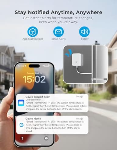 GoveeLife WiFi Refrigerator Thermometer with Alarm, Wireless Digital Freezer Temperature Gauge with App Control, 2 Years Free Data Export, for Home Kitchen Fridge Hot Tub(Only Support 2.4G Wi-Fi) - Image 2