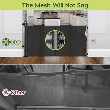 Reinforced 55" Wide Retractable Baby Gates with Reinforced Strips, Indoor/Outdoor Retractable Dog Gate for Doorway Prevent Bottom Drilling Through, No Bottom Bar Safety Mesh Baby Gate for Stair, Black - Image 3