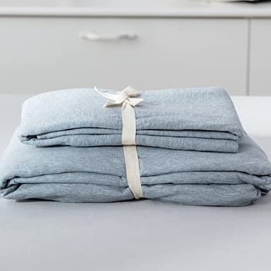 LIFETOWN 100% Jersey Knit Cotton Sheet, Extra Deep Pocket, 1 Fitted Sheet with 2 Pillowcases, Wrinkle-Free Ultra Soft (Heathered Greyish Blue, King) - Image 7