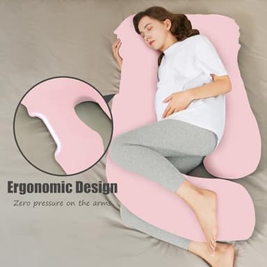 HIPHOP PANDA U-Shaped Pregnancy Pillow for Sleeping - Full Body Maternity Support Pillow with Removable Cover - Comfort for Back, HIPS, Legs, Belly - 57 Inch for Pregnant Women, Pink - Image 2