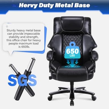 Big and Tall Office Chair 650lbs Heavy Duty Executive Chair with Adjustable Lumbar Support, Wide Seat, Ergonomic High-Back Leather Desk Chair for Heavy People - Image 7