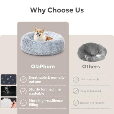 OlaPhum Calming Dog Bed for Small Dogs and Indoor Cats - Washable Puppy Bed, Anti-Anxiety Donut Fluffy Faux Fur Comfort Pet Bed (Light Grey, 20") - Image 4