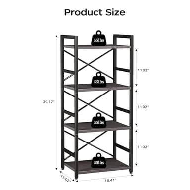 Homeiju Grey Bookshelf, 4 Tier Small Bookcase for CD/Movie/Book, Book Shelf Organization and Storage for Bedroom, Kid's Room, and Home Furniture (Grey) - Image 3