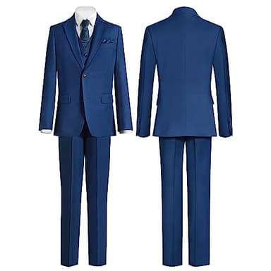 Marvelous World Suits Blue Slim Fit Size 16 Formal Suits for Kids Toddler Tuxedos Dresswear Ring Bearer Outfit Wedding Suits Set Dress Clothes Youth 5-Piece Adjustable Waist - Image 2