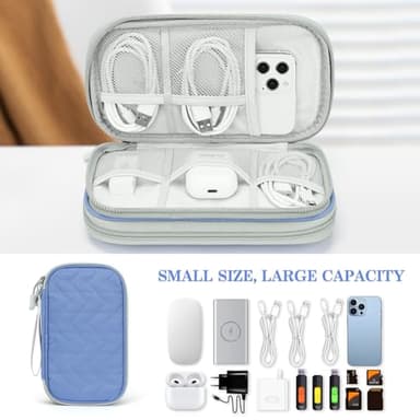 FYY Electronic Organizer, Travel Cable Organizer Bag Pouch Electronic Accessories Carry Case Portable Waterproof Double Layers All-in-One Storage Bag for Cable, Cord, Charger, Phone, Blue Pattern - Image 6