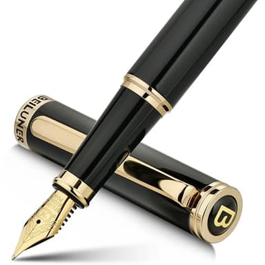 BEILUNER Black Fountain Pen,Stunning Luxury Pens with 24K Gold Accents, Gorgeous 24K Gilded Nib(Medium), Trustworthy Pen Gift for Men&Women -Ink Converter-Elegant, Reliable,Nice Pen for Writing - Image 1