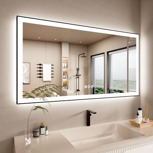 ISTRIPMF 72x32 Inch LED Bathroom Mirror with Black Frame, Backlit and Front Lighted Bathroom Mirrors for Wall, Anti-Fog, Dimmable, Memory, Shatterproof, LED Vanity Mirror for Bathroom - Image 1