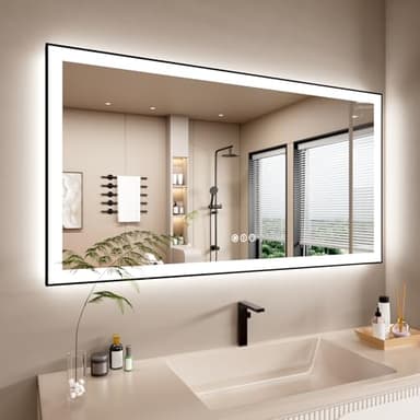 ISTRIPMF 72x32 Inch LED Bathroom Mirror with Black Frame, Backlit and Front Lighted Bathroom Mirrors for Wall, Anti-Fog, Dimmable, Memory, Shatterproof, LED Vanity Mirror for Bathroom - Image 1