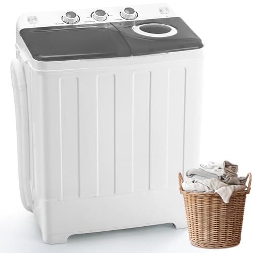Dawmilon Portable Washing Machine Twin Tub - 28lbs Compact Washer (18lbs) and Spinner Dryer (10lbs) Combo with Drain Pump - Semi Automatic Washing Machine for Apartments, Dorms, RVs, Camping - Grey - Image 1